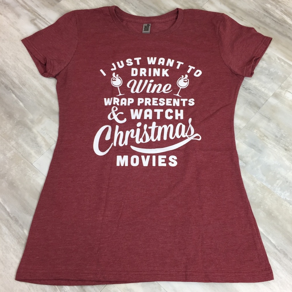 Funny Red White Christmas Holiday Shirt Wine Lovers Graphic Tee Size Medium
